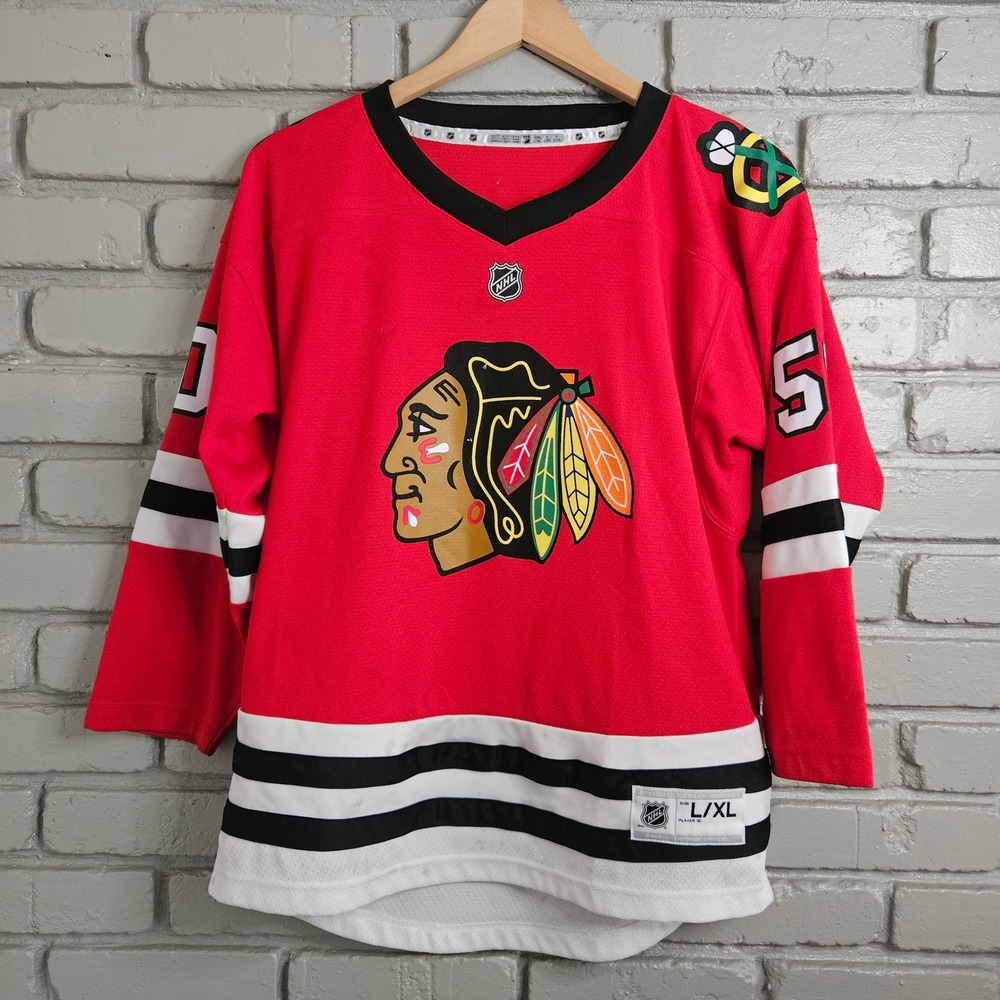 NHL Chicago Blackhawks Corey Crawford 50 Jersey Red‎ Youth L/XL Hockey Fan Gear